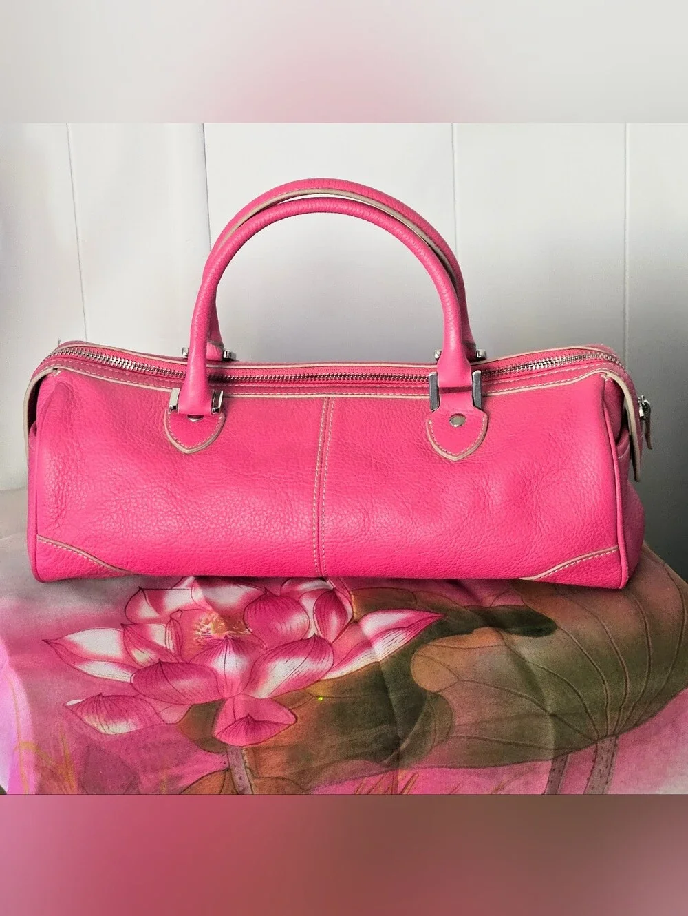 Etienne Aigner Fuchsia Pink Pebble Leather Satchel Handbag